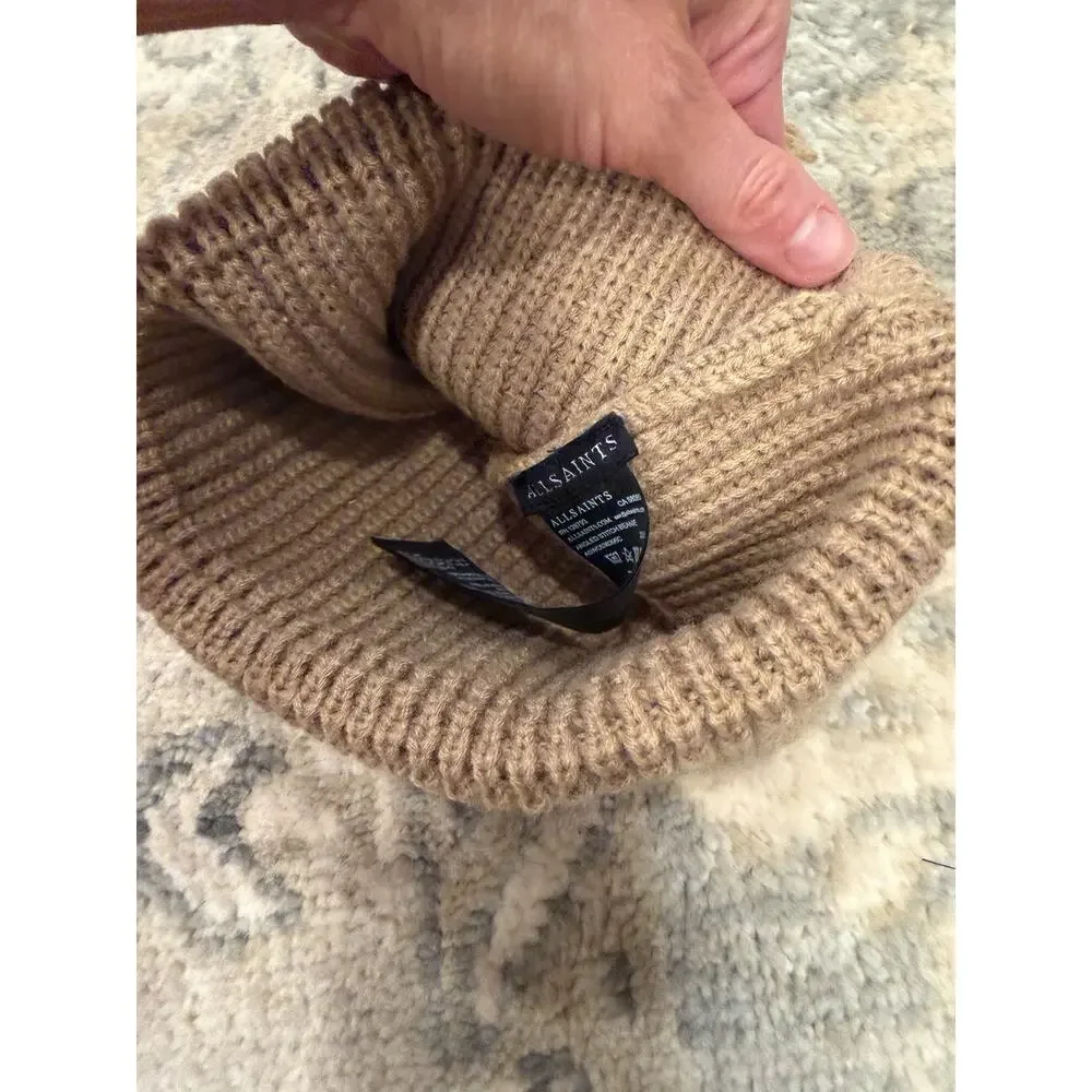 All Saints Camel Ribbed Knit Cuff Beanie $60 New With Flaw